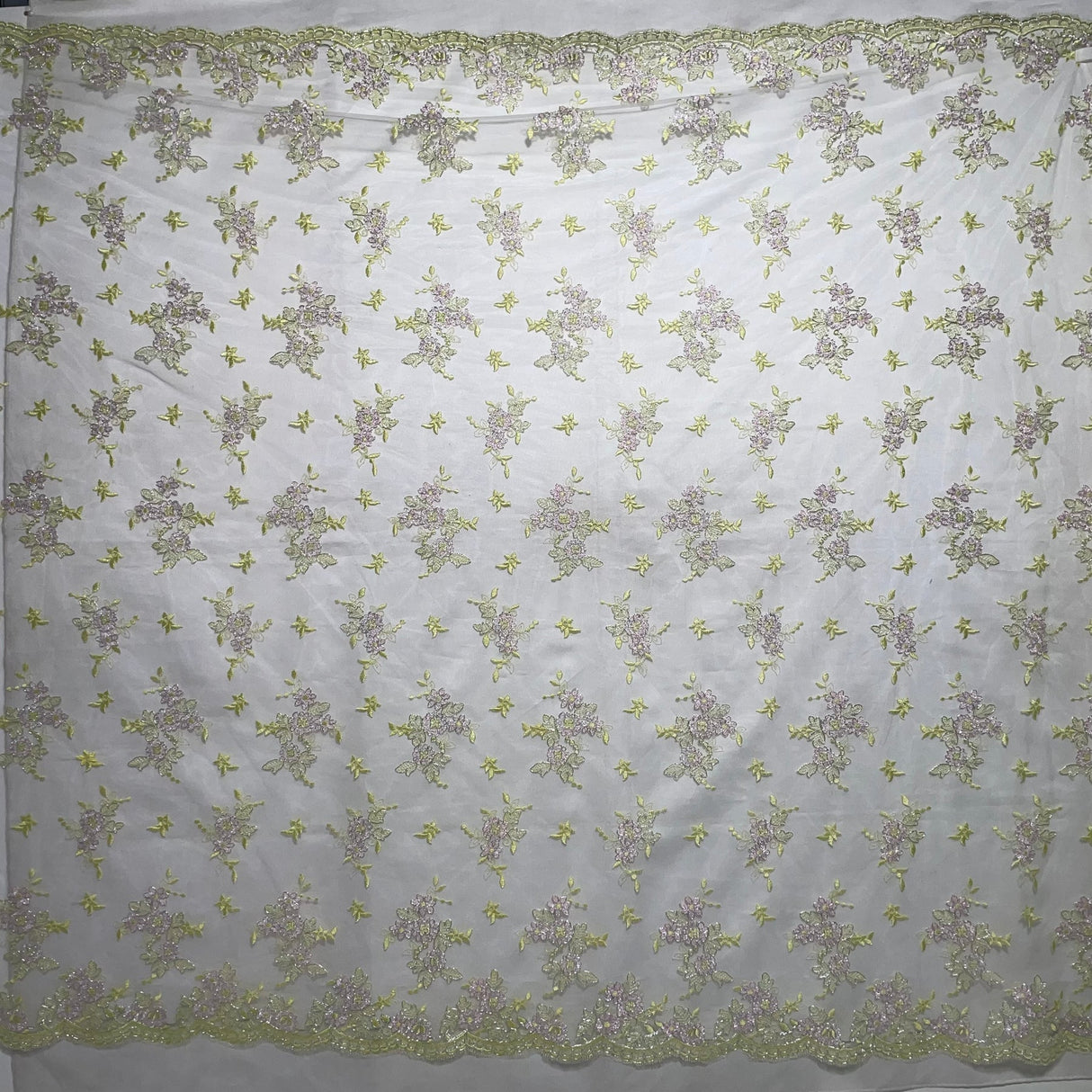 1 Yard Corded Bridal Lace Fabric Embroidered on Polyester Net Mesh Silver for Wedding and Evening Gowns – 51"