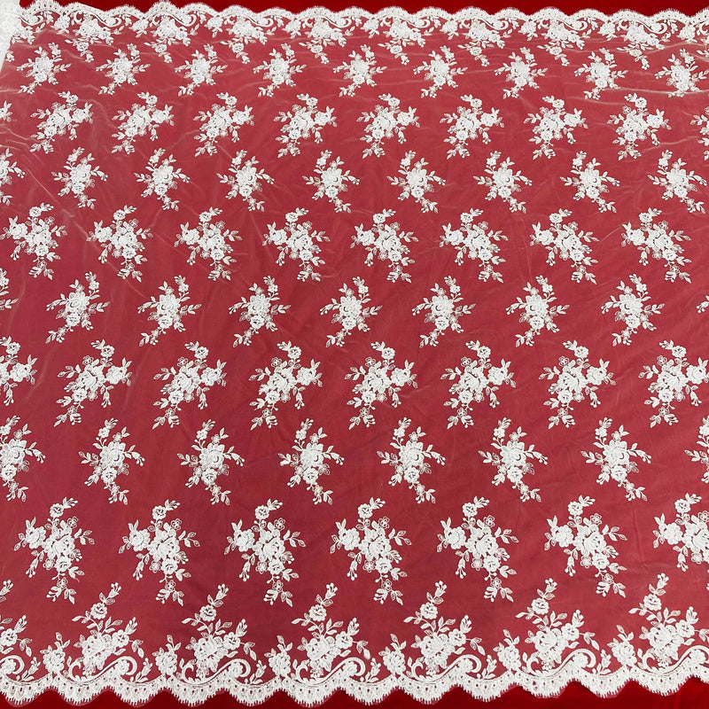 Corded Bridal Lace Fabric - Embroidered Polyester Net Mesh, 56" Width (1 Yard)