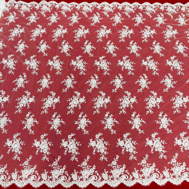 Corded Bridal Lace Fabric - Embroidered Polyester Net Mesh, 56" Width (1 Yard)