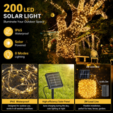 200 LED Solar String Lights Black Wire Outdoor Holiday Lighting