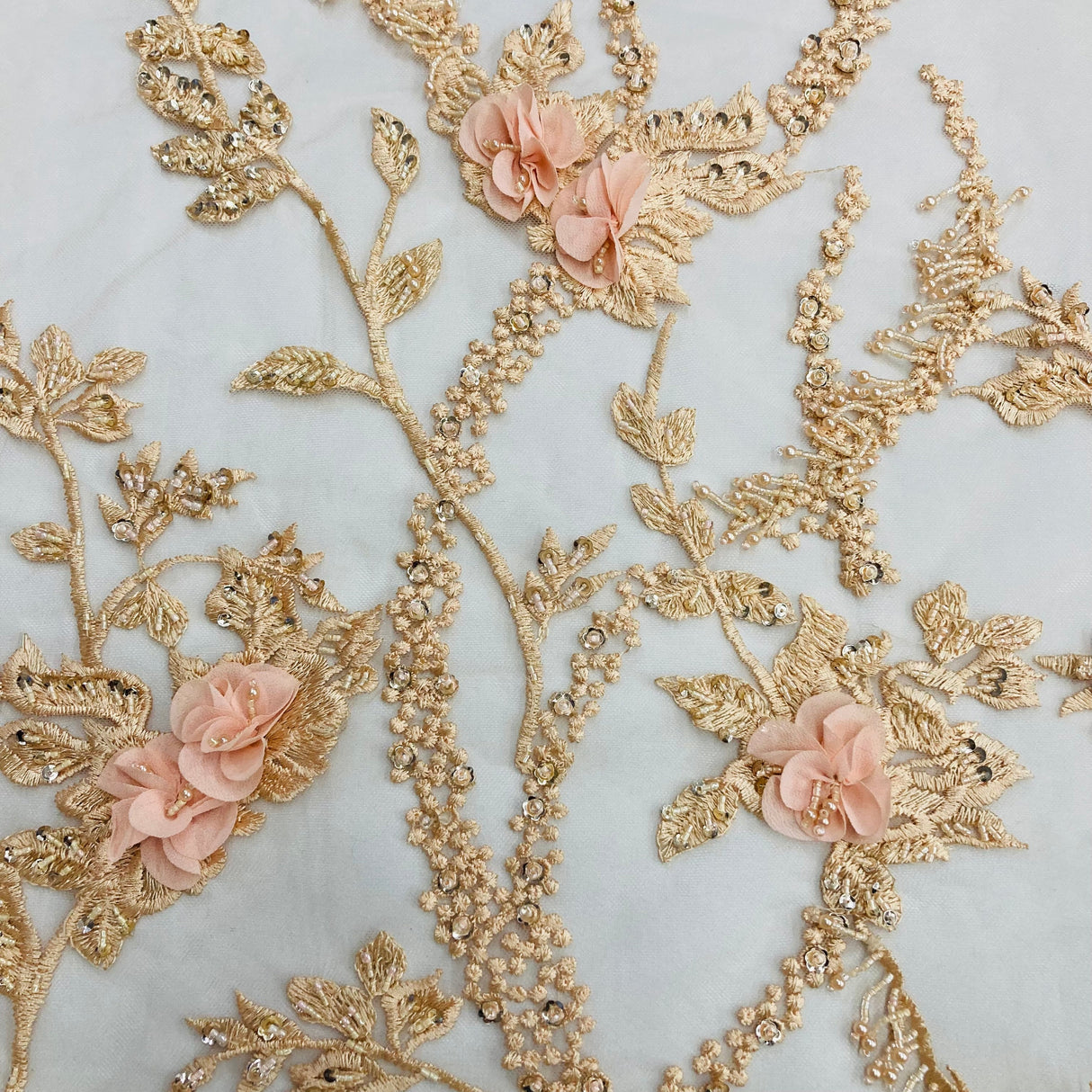 Beaded 3D Floral Lace Fabric 48" Wide