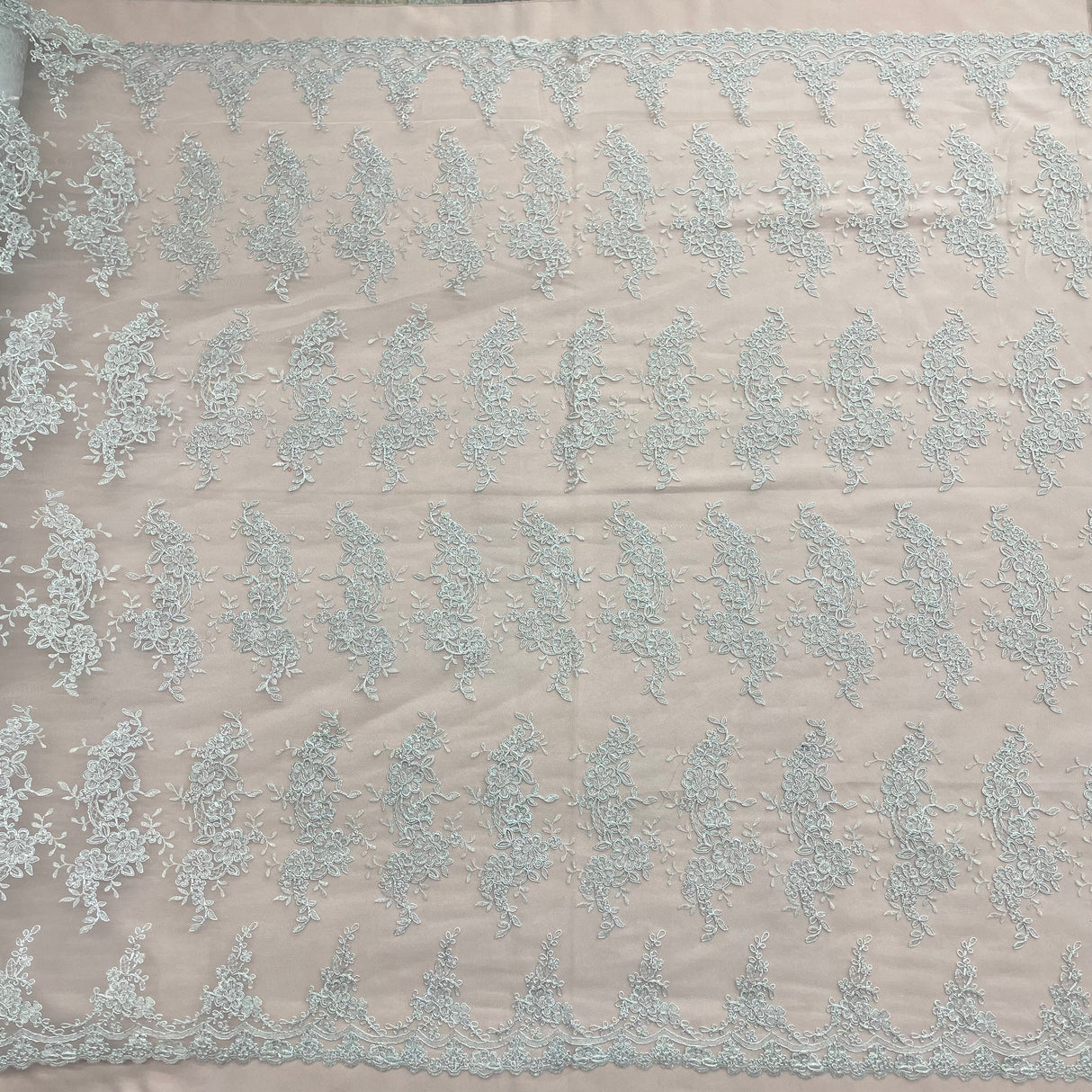 Corded Bridal Lace Fabric on Polyester Mesh