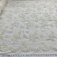 Beaded Lace Fabric Embroidered Mesh Ivory Silver