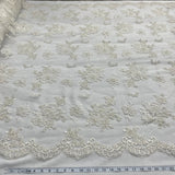 Beaded Lace Fabric Embroidered Mesh Ivory Silver