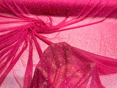 Sheer All Over AB Rhinestones Stretch Power Mesh Fabric - Colorful Rhinestone Embellishment, 58IN WIDTH (1 Yard)