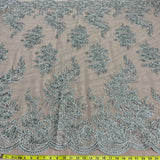 1 Yard Elegant Beaded and Corded Bridal Lace Fabric Embroidered on 100% Polyester Net Mesh White