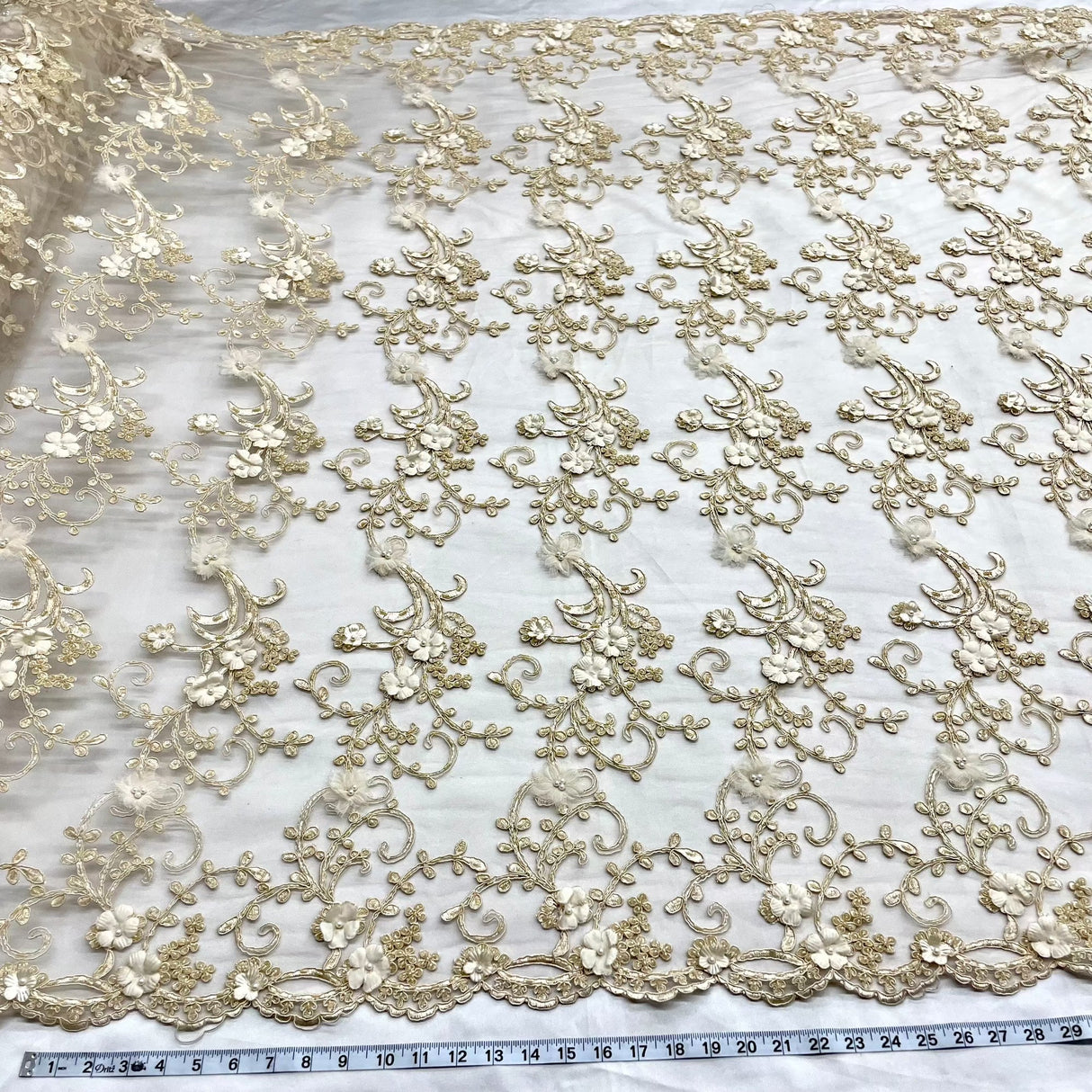 Beaded 3D Floral Lace Mesh