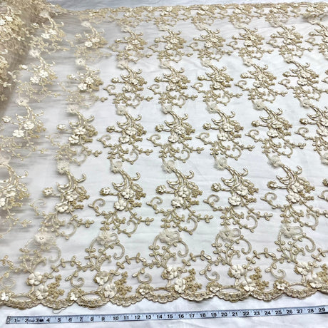 Beaded 3D Floral Lace Mesh