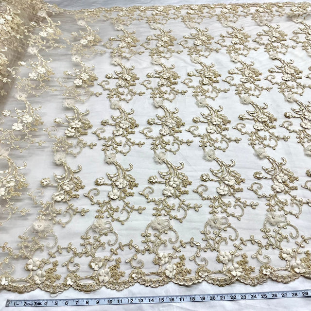 Beaded 3D Floral Lace Mesh