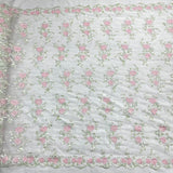 1 Yard Corded Bridal Lace Fabric Embroidered on 100% Polyester Net Mesh – 53"