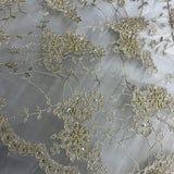 1 Yard Regal Beaded and Corded Lace Fabric Embroidered on Polyester Net Mesh