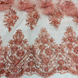 Beaded Corded Lace Fabric - Scalloped Embroidered Metallic Lace, 54" Width (1 Yard)