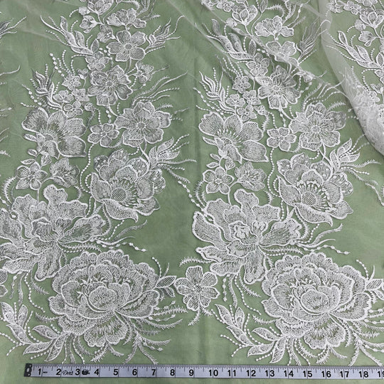 1 Yard Exquisite Beaded Lace Fabric Embroidered on Polyester Net Mesh