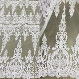 1 Yard Elegant Corded Bridal Lace Embroidered on Soft Polyester Net Mesh Fabric