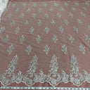Beaded Corded Floral Lace White Mesh