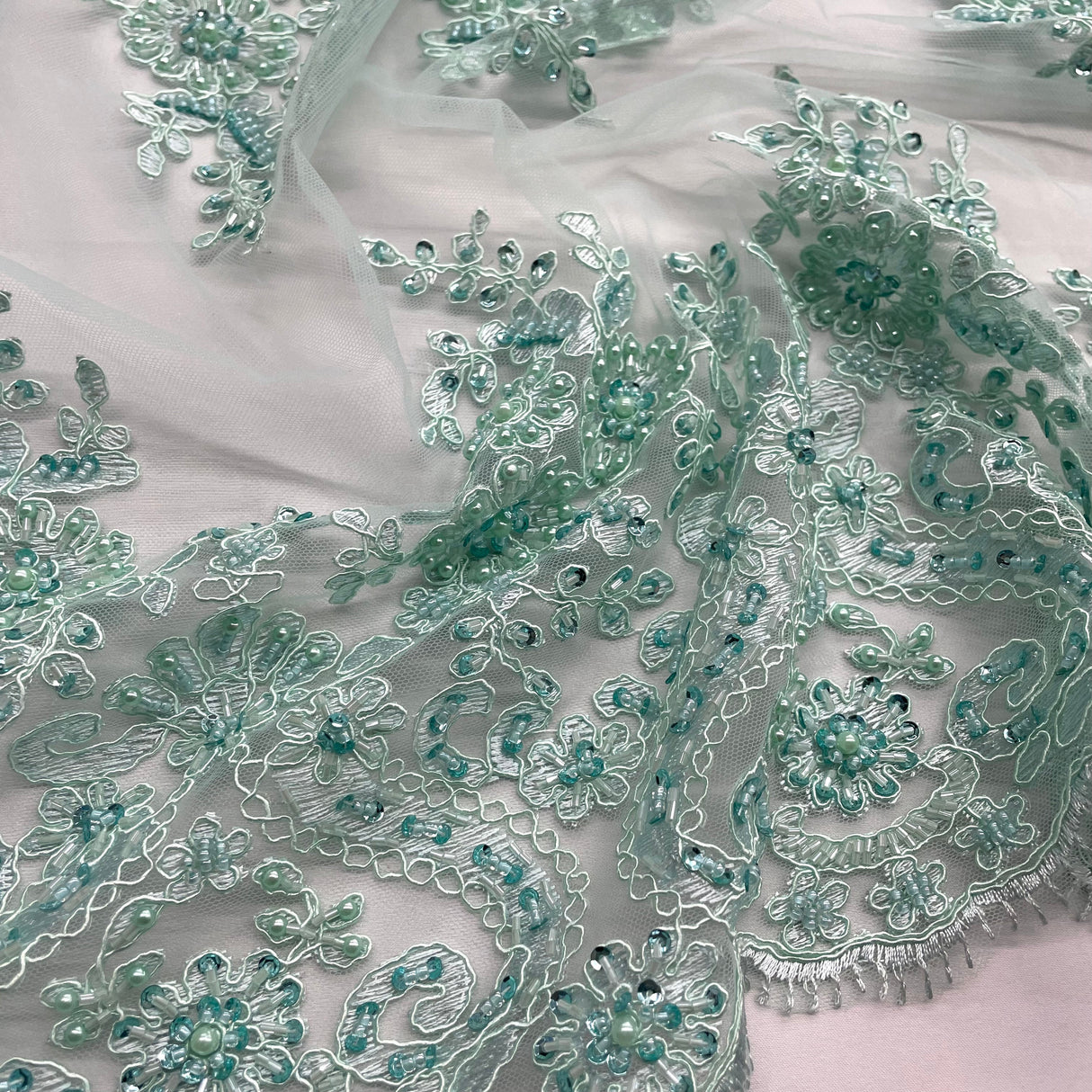 Beaded Corded Bridal Lace Sage
