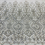 Beaded Lace Fabric on Polyester Net Mesh 52"