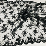 1 Yard Corded Bridal Lace Fabric Embroidered on 100 Percent Polyester Net Mesh White 56 inch Width