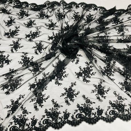 1 Yard Corded Bridal Lace Fabric Embroidered on 100 Percent Polyester Net Mesh White 56 inch Width