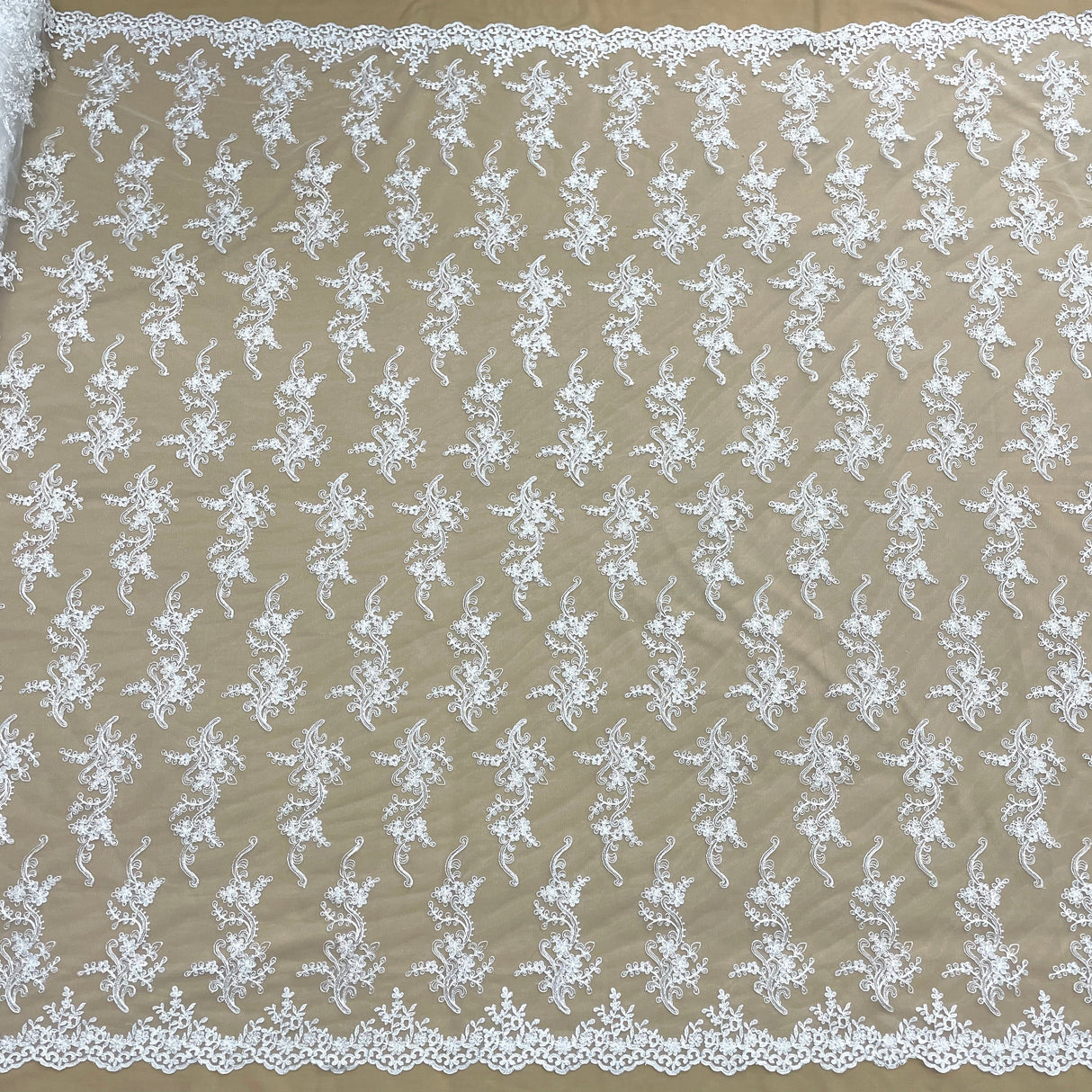 Corded Bridal Lace Fabric - Embroidered Polyester Net Mesh, Approximately 54" Width (1 Yard)