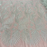 1 Yard Beaded & Corded Bridal Lace Fabric Embroidered on 100% Polyester Net Mesh