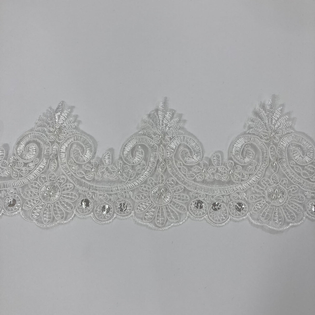 Beaded Corded Lace Trim 4" Polyester Net Mesh