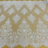 1 Yard Beaded & Corded Bridal Lace Fabric Embroidered on 100% Polyester Net Mesh