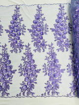 Rosa 3D Floral Design With Rhinestones Polyester Fabric - 3D Floral Embroidered Mesh Lace, 54" Width (1 Yard)