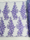 Rosa 3D Floral Design With Rhinestones Polyester Fabric - 3D Floral Embroidered Mesh Lace, 54" Width (1 Yard)