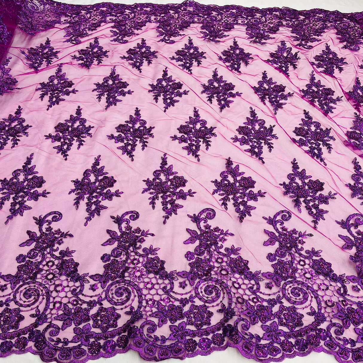 Beaded Corded Bridal Lace Mesh