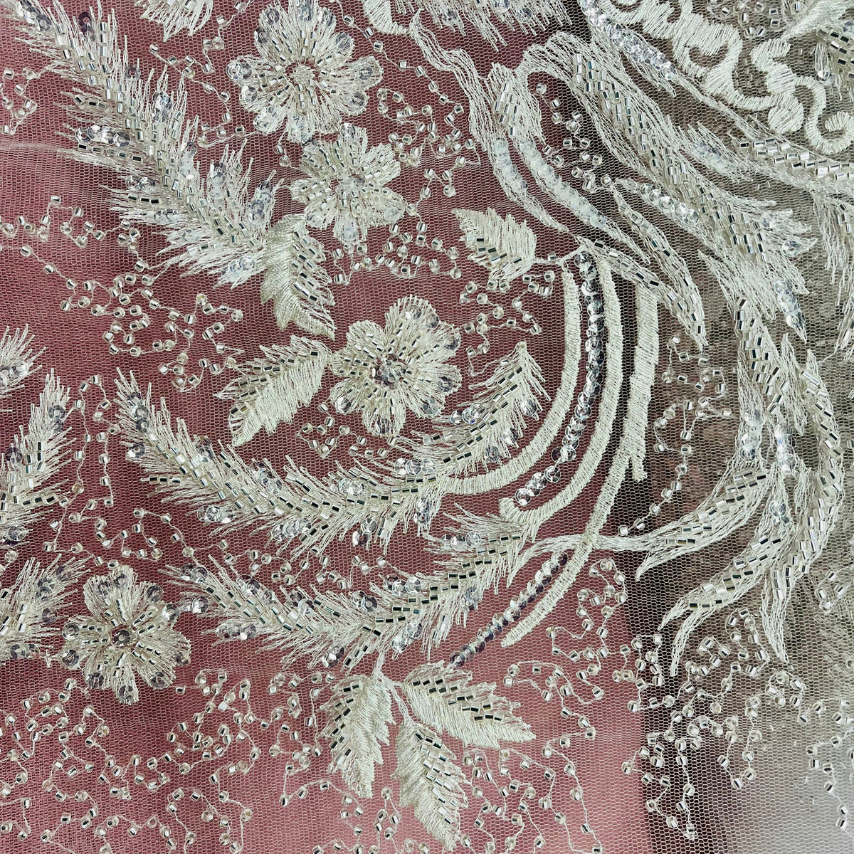 1 Yard Beaded Lace Fabric Embroidered on 100% Polyester Net Mesh 56" Wide