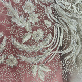 1 Yard Beaded Lace Fabric Embroidered on 100% Polyester Net Mesh 56" Wide