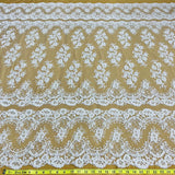 1 Yard Luxurious Beaded and Corded Bridal Lace Fabric Embroidered on 100% Polyester Net Mesh White