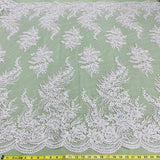 1 Yard Stunning Beaded and Corded Bridal Lace Fabric Embroidered on Polyester Net Mesh