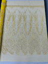 Wing Feather Damask Beaded Lace Fabric - Feather Damask, Beaded Mesh Lace, 50-54" Width (1 Yard)