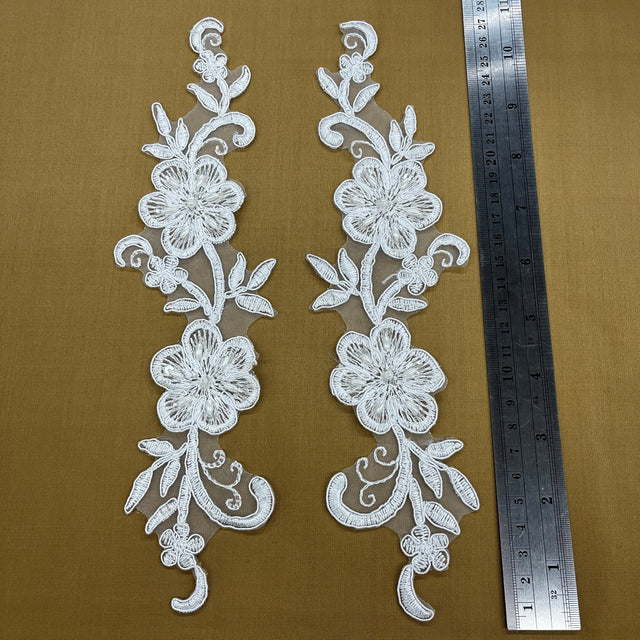Beaded Corded Lace Applique on Polyester Organza