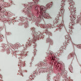 1 Yard Exquisite Beaded 3D Floral Lace Fabric Embroidered on Polyester Net Mesh