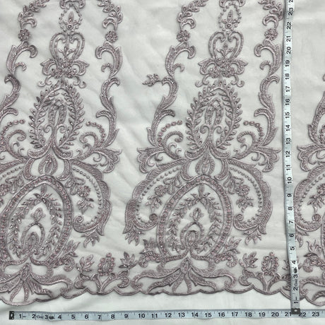 Beaded Lace Fabric on Polyester Net Mesh