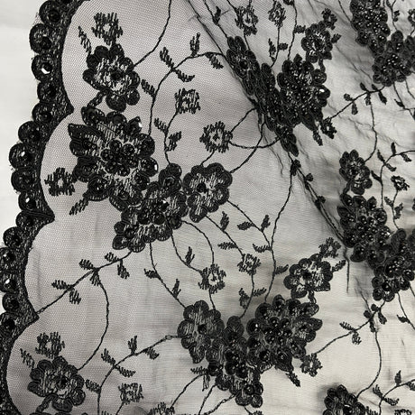 Beaded Corded Lace Fabric 100% Polyester Net Mesh 52"