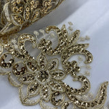 Beaded Corded Floral Lace Trimming Polyester Fabric - Embroidered Net Mesh, 3.5" Width (1 Yard)