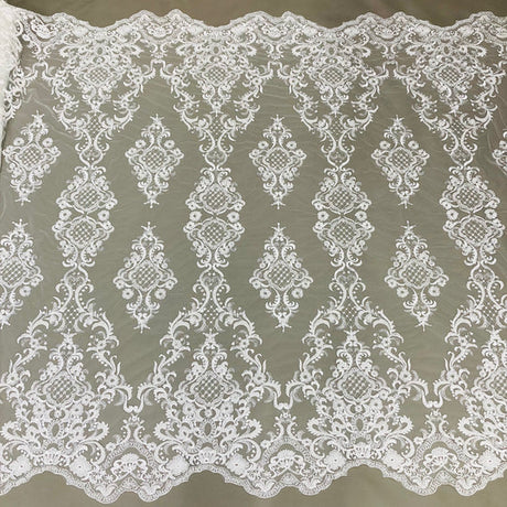 1 Yard Luxurious Beaded Lace Fabric Embroidered on 100% Polyester Net Mesh