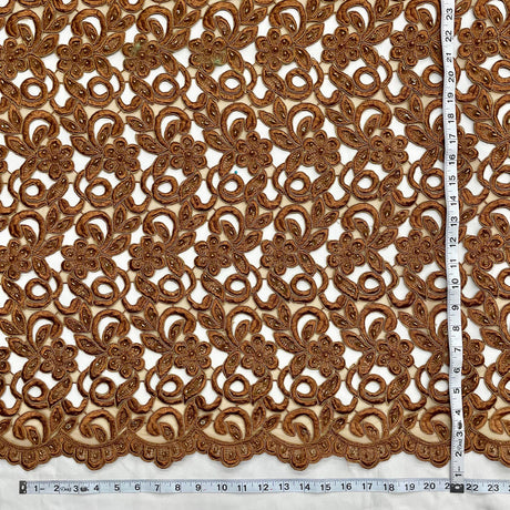 1 Yard Beaded Corded Bridal Lace Fabric Embroidered on 100 Percent Polyester Net Mesh 52 Inch Width