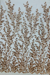 Beaded Sequined Lace Fabric on Polyester Net Mesh