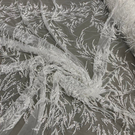 Beaded Lace Fabric on Polyester Net Mesh 54"