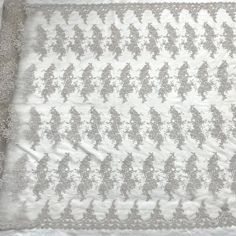 Corded Bridal Lace Fabric - Embroidered Polyester Net Mesh, 54" Width (1 Yard)