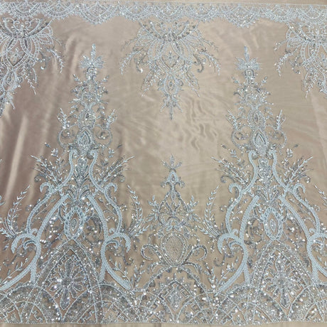 Beaded Lace Fabric on Polyester Net Mesh 52"