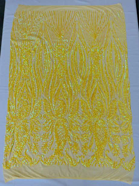 Paisley Sequin Design 4 Way Stretch Mesh Fabric - Nude Paisley Embroidered Iridescent Sequins, 48-50" Width, 36" Length (1 Yard)