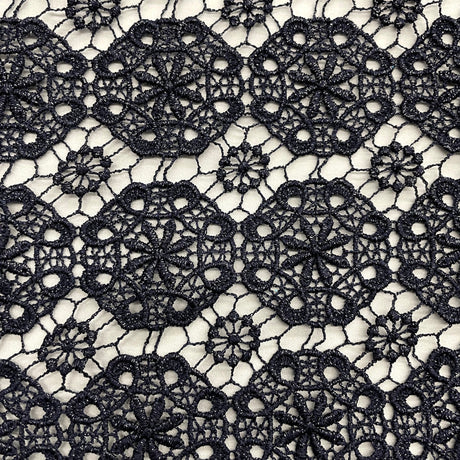 Floral Lace Embroidered 100 Percent Polyester Net Mesh Fabric - Navy Floral Pattern, 45" Width (1 Yard)