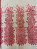 New Vegas Heavy Beaded Feather Design Embroidery Mesh Fabric - Beaded Feather Design, 11" Width, 50" Length (1 Panel)