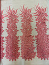 New Vegas Heavy Beaded Feather Design Embroidery Mesh Fabric - Beaded Feather Design, 11" Width, 50" Length (1 Panel)